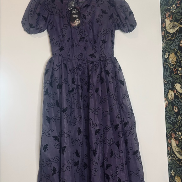 Unique Vintage x Corpse Bride women’s purple embroidered swing dress Sz XS NEW - Picture 11 of 13
